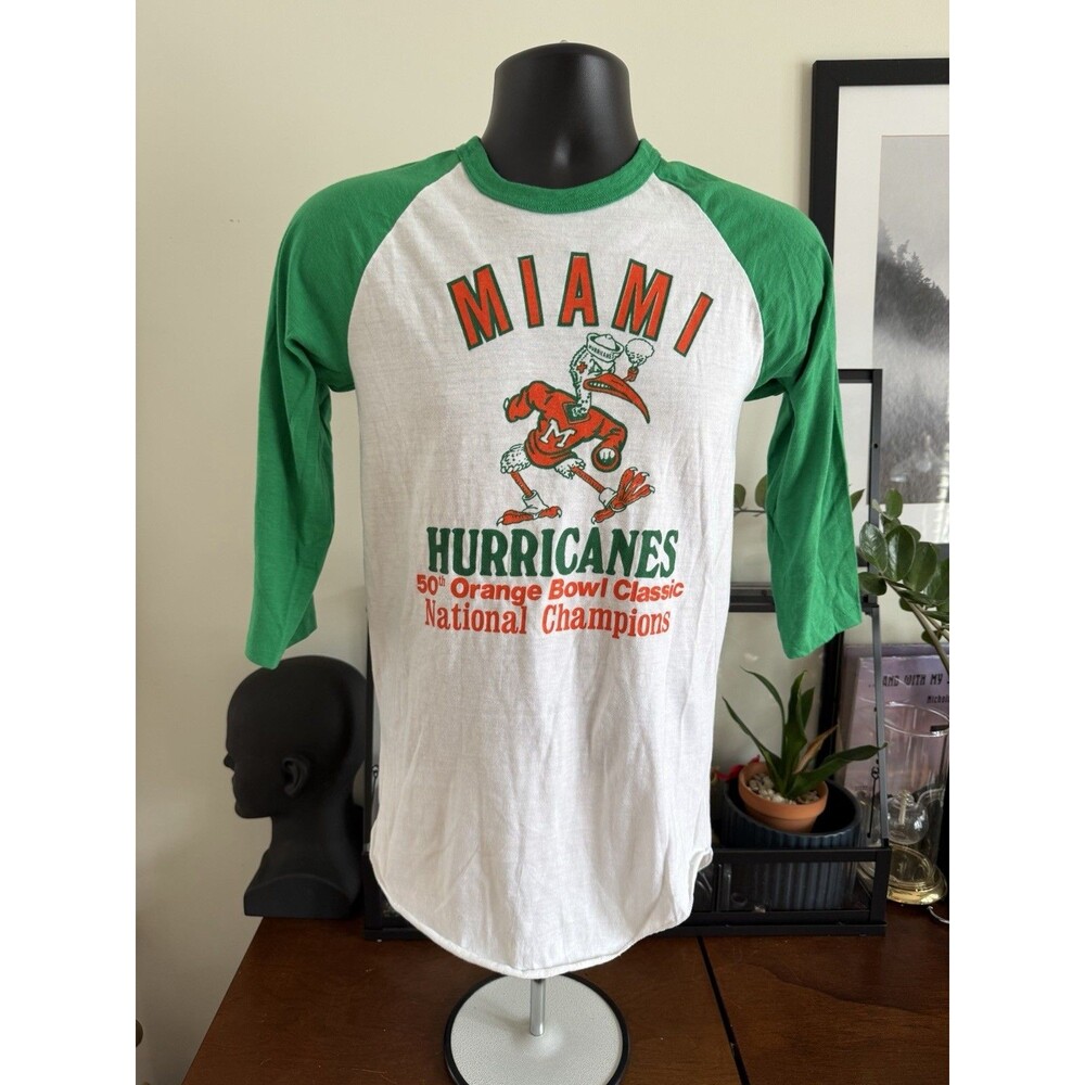VTG 1983 Miami Hurricanes 50th Orange Bowl National Champions Raglan Shirt M USA